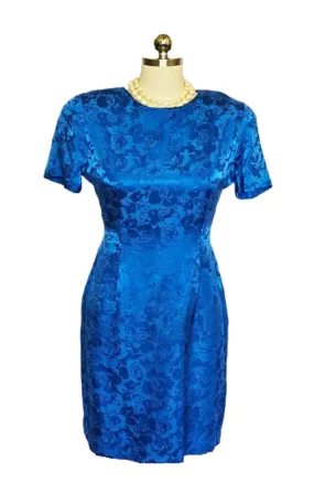 *  VINTAGE PAPELL TOO PETITES ROYAL BLUE SILK DRESS SIZE 10