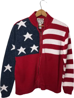 00's American Flag Chunky Zip Up Cardigan Sweater by Heirloom Collectibles