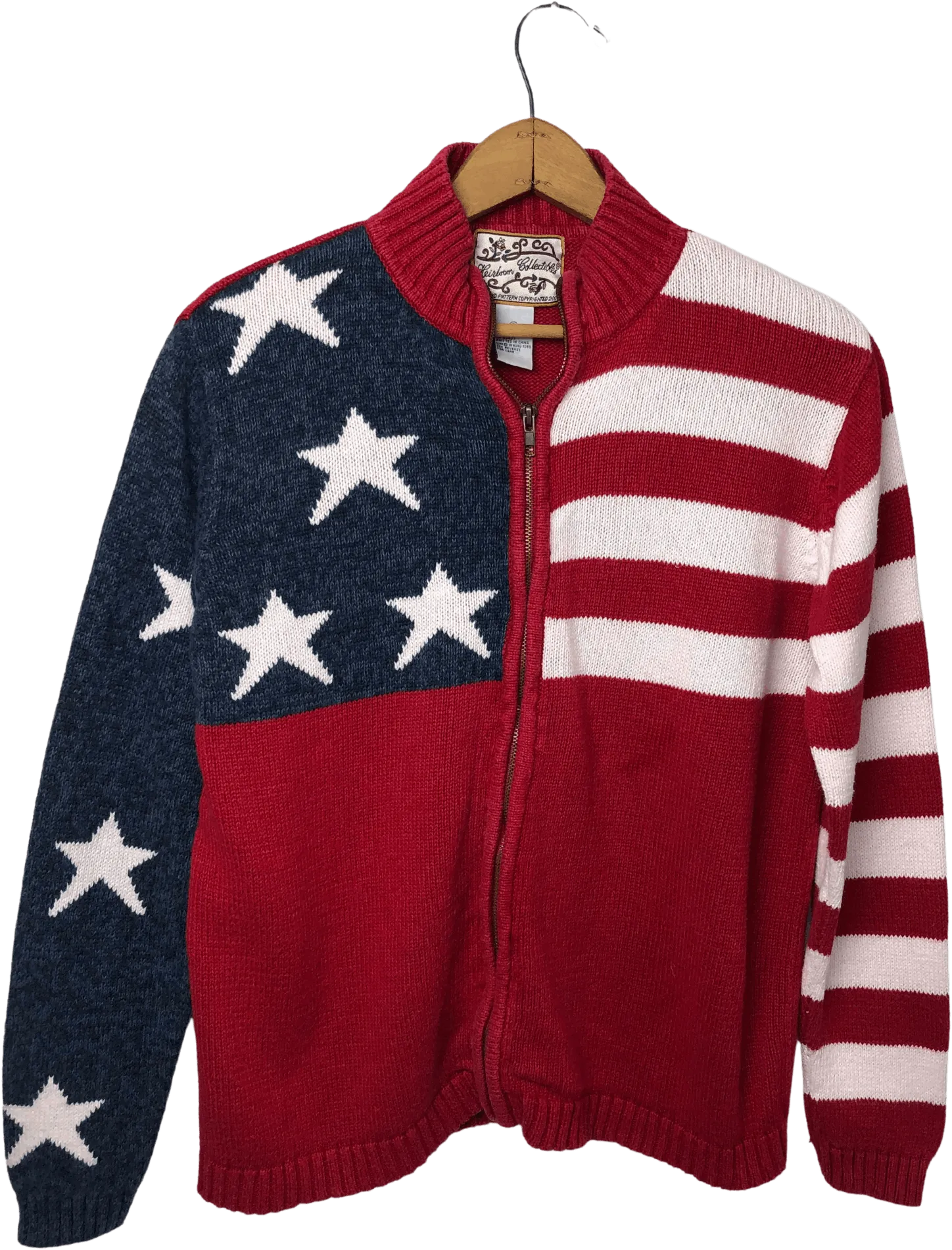 00's American Flag Chunky Zip Up Cardigan Sweater by Heirloom Collectibles