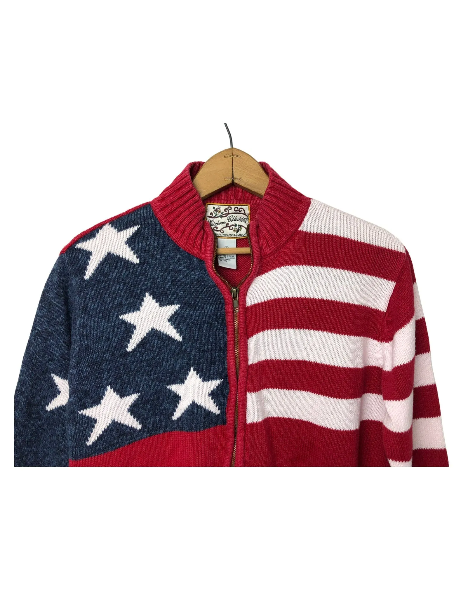 00's American Flag Chunky Zip Up Cardigan Sweater by Heirloom Collectibles