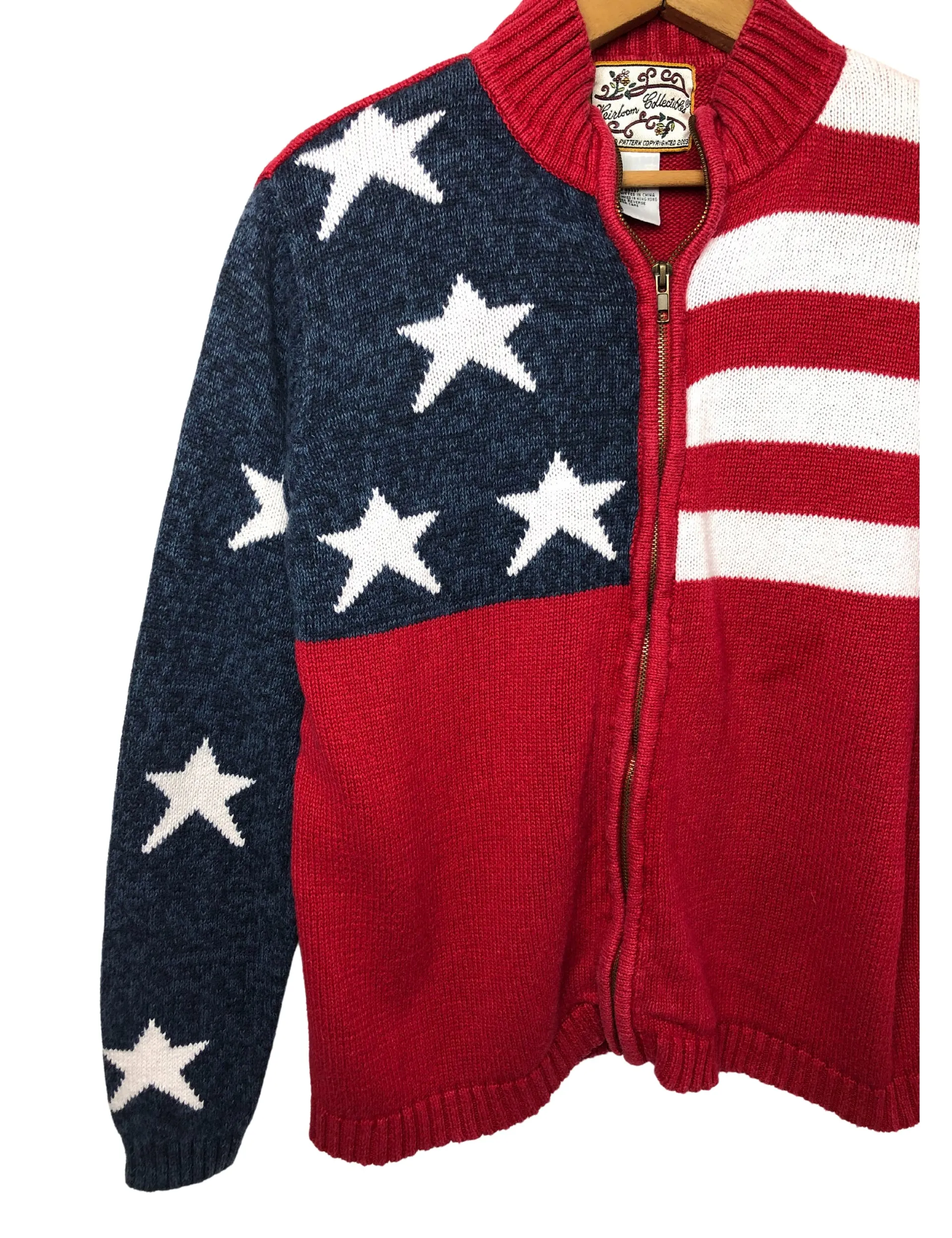 00's American Flag Chunky Zip Up Cardigan Sweater by Heirloom Collectibles