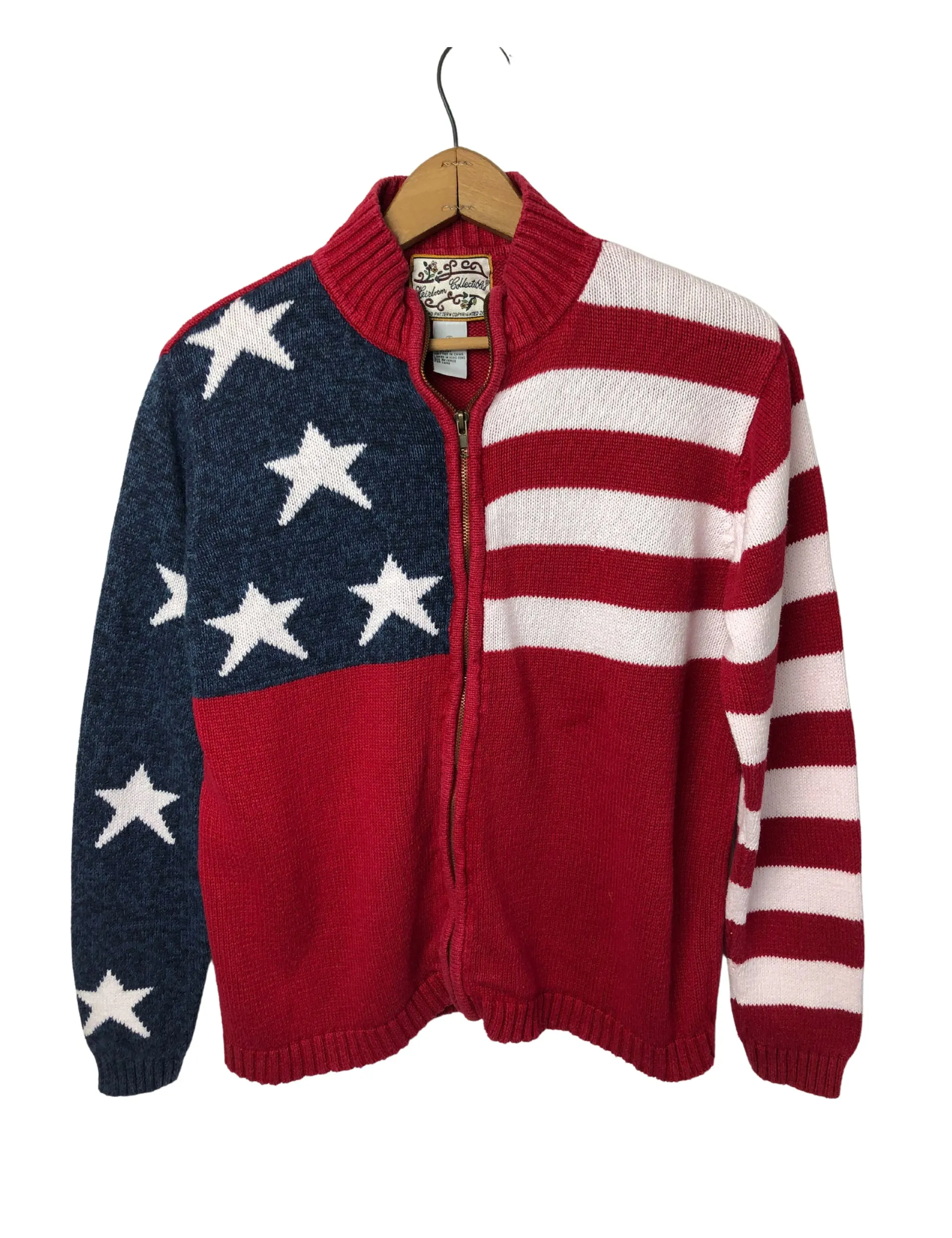 00's American Flag Chunky Zip Up Cardigan Sweater by Heirloom Collectibles