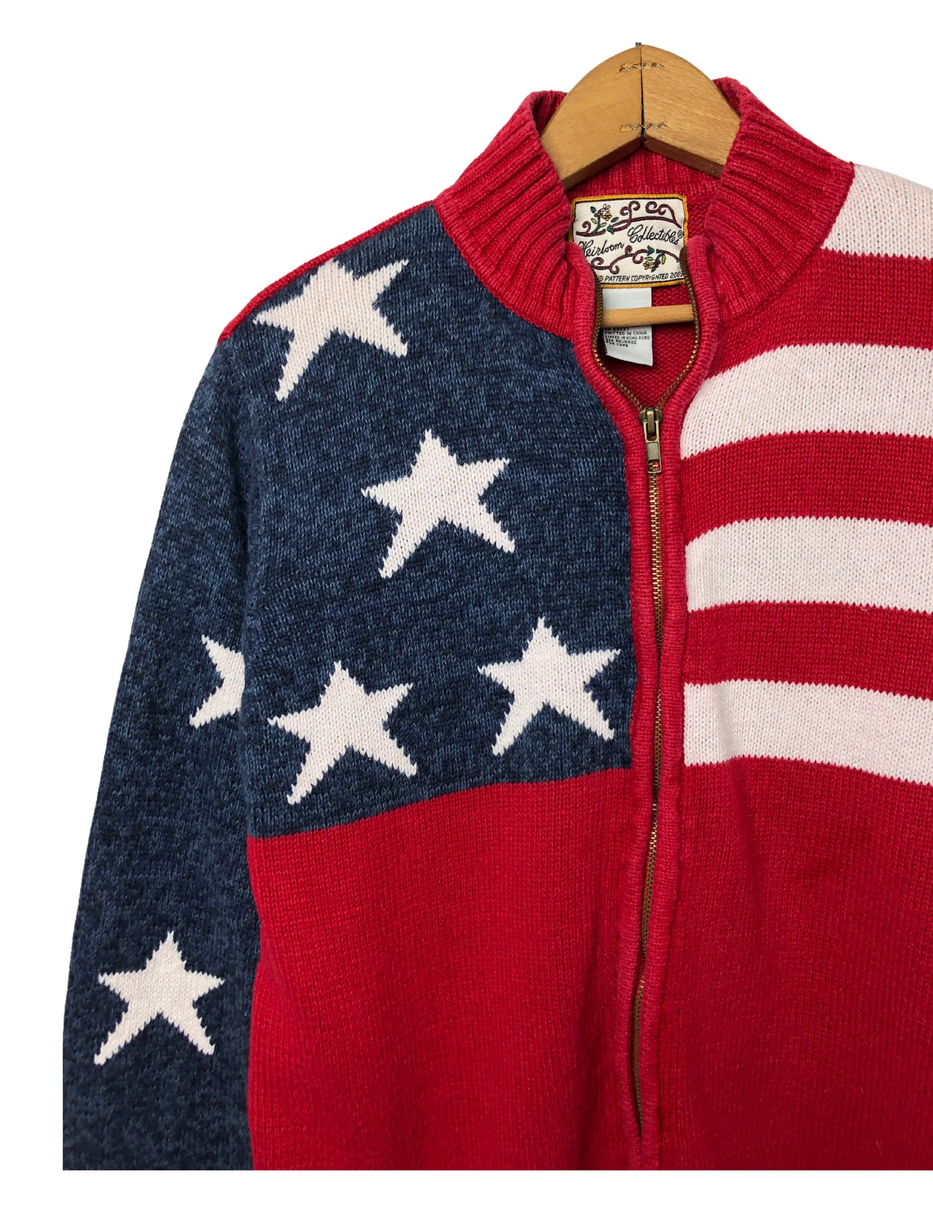 00's American Flag Chunky Zip Up Cardigan Sweater by Heirloom Collectibles