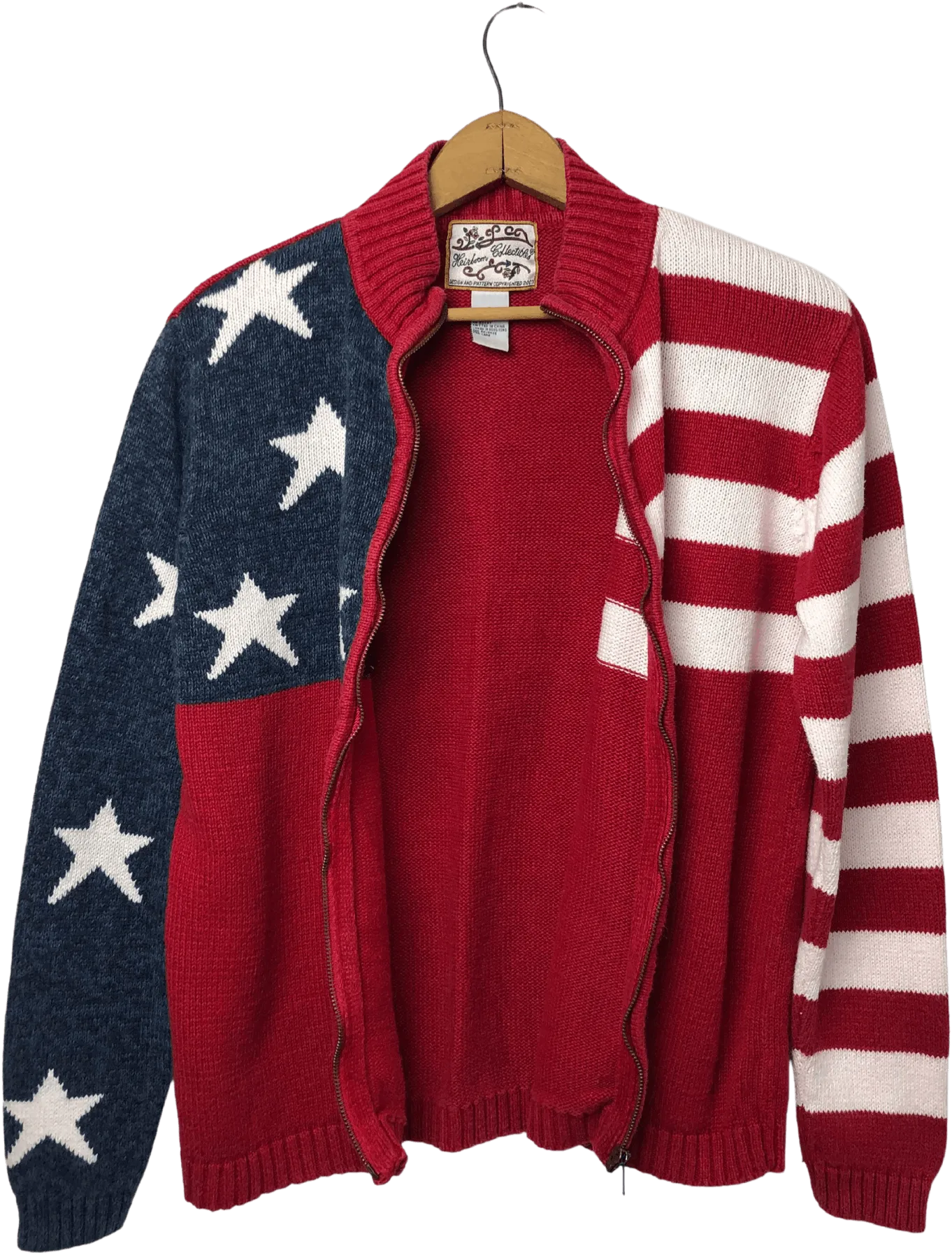 00's American Flag Chunky Zip Up Cardigan Sweater by Heirloom Collectibles