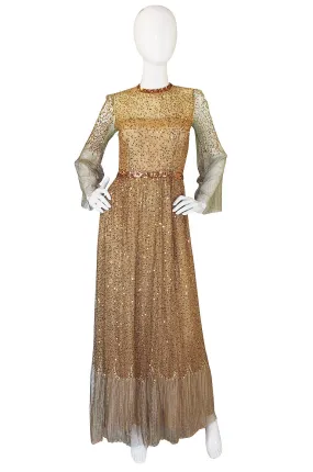 1960s Fine Gold Sequin & Net Mollie Parnis Dress