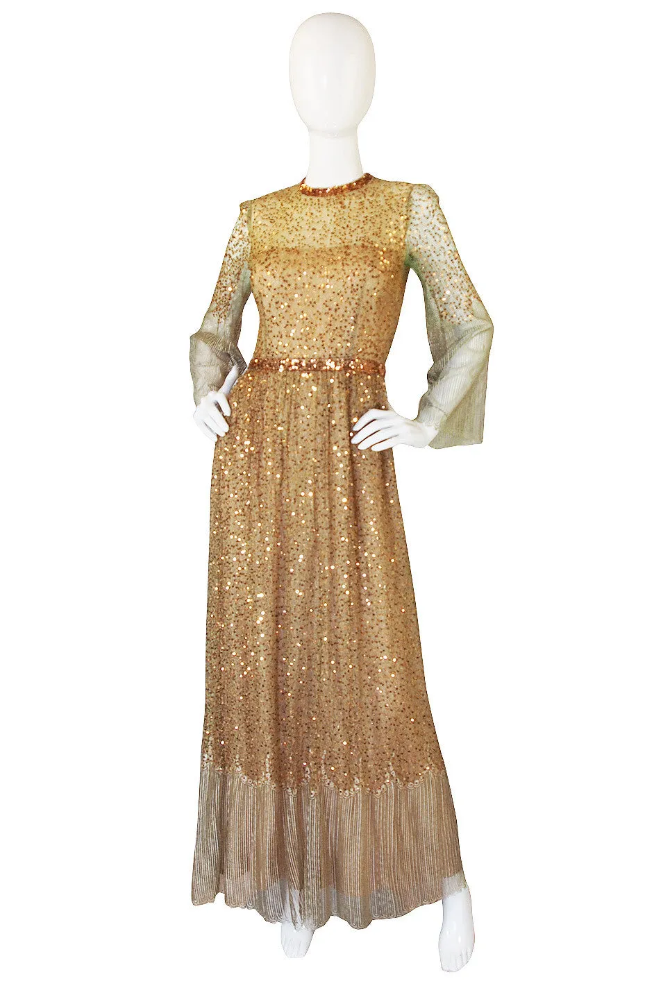 1960s Fine Gold Sequin & Net Mollie Parnis Dress