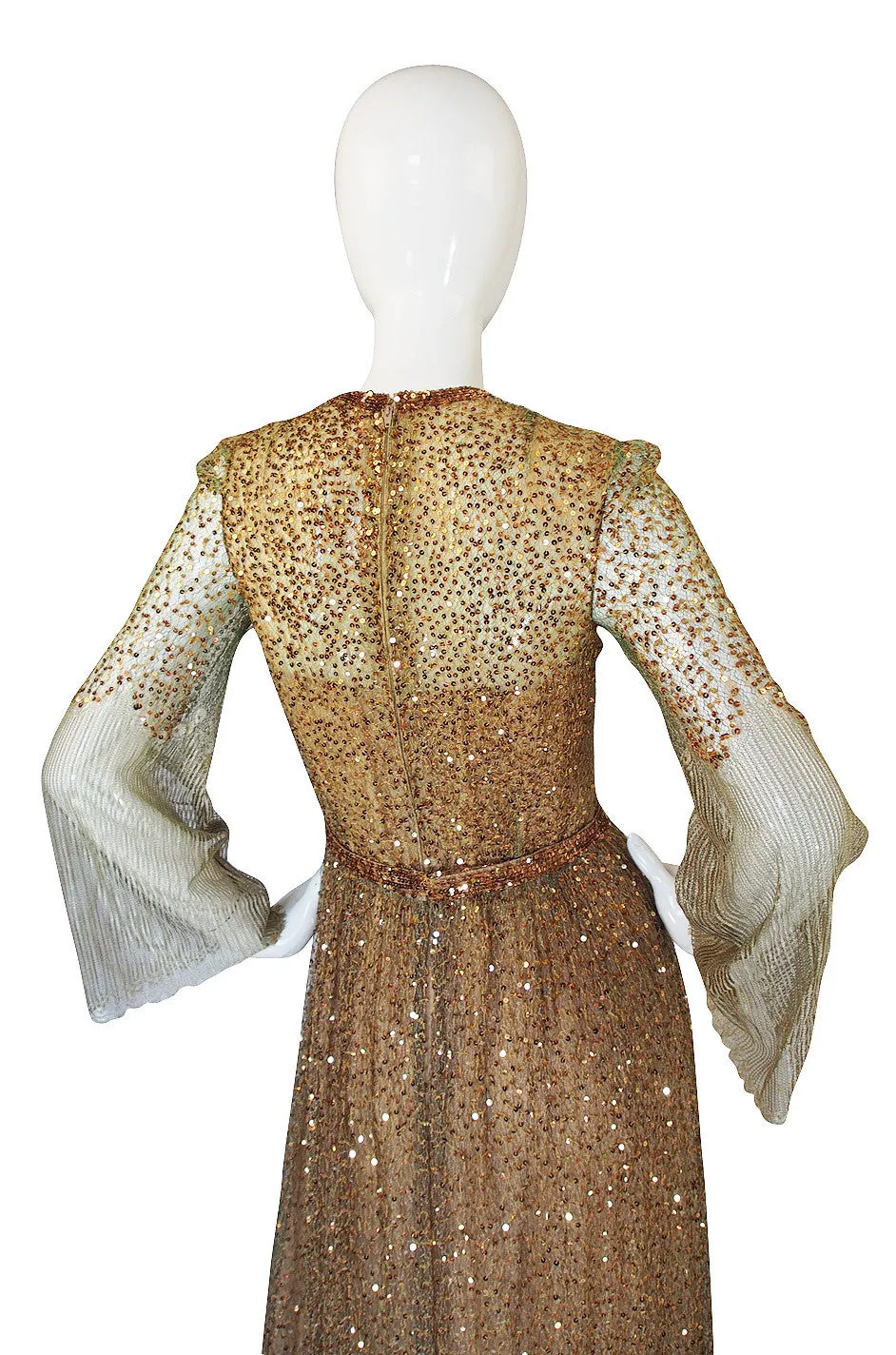 1960s Fine Gold Sequin & Net Mollie Parnis Dress