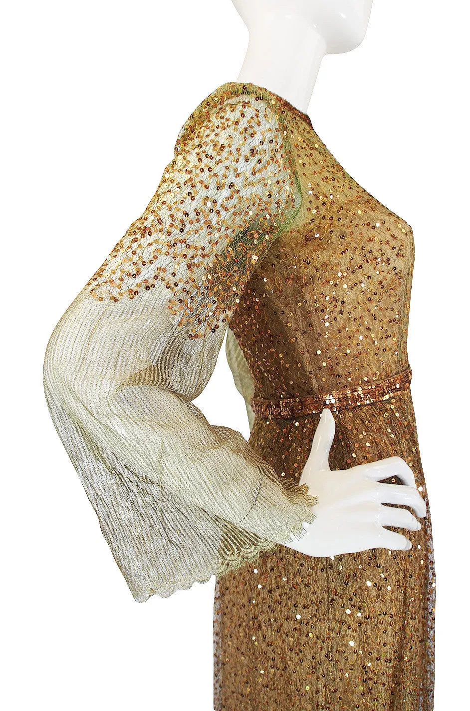 1960s Fine Gold Sequin & Net Mollie Parnis Dress