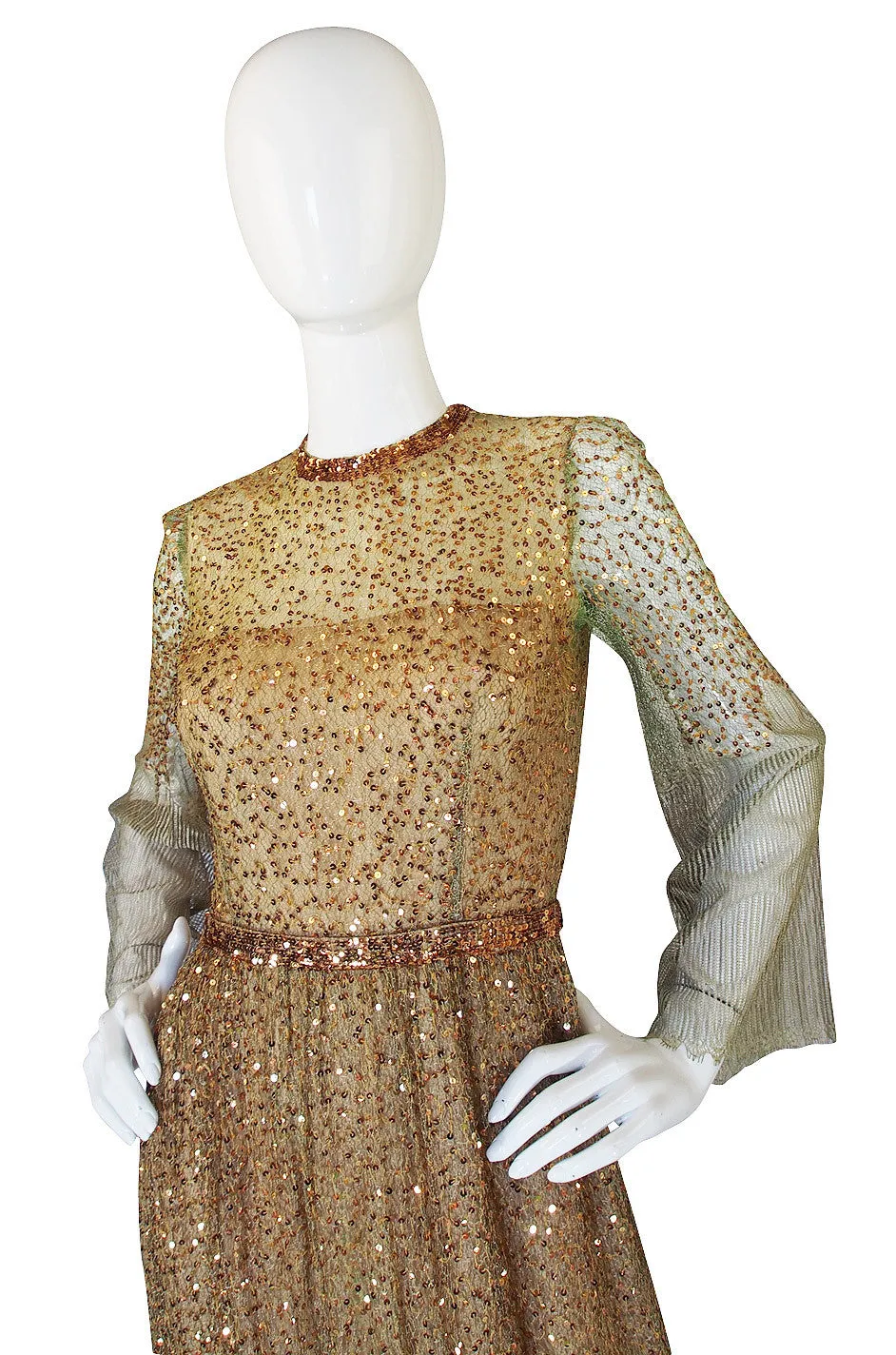 1960s Fine Gold Sequin & Net Mollie Parnis Dress