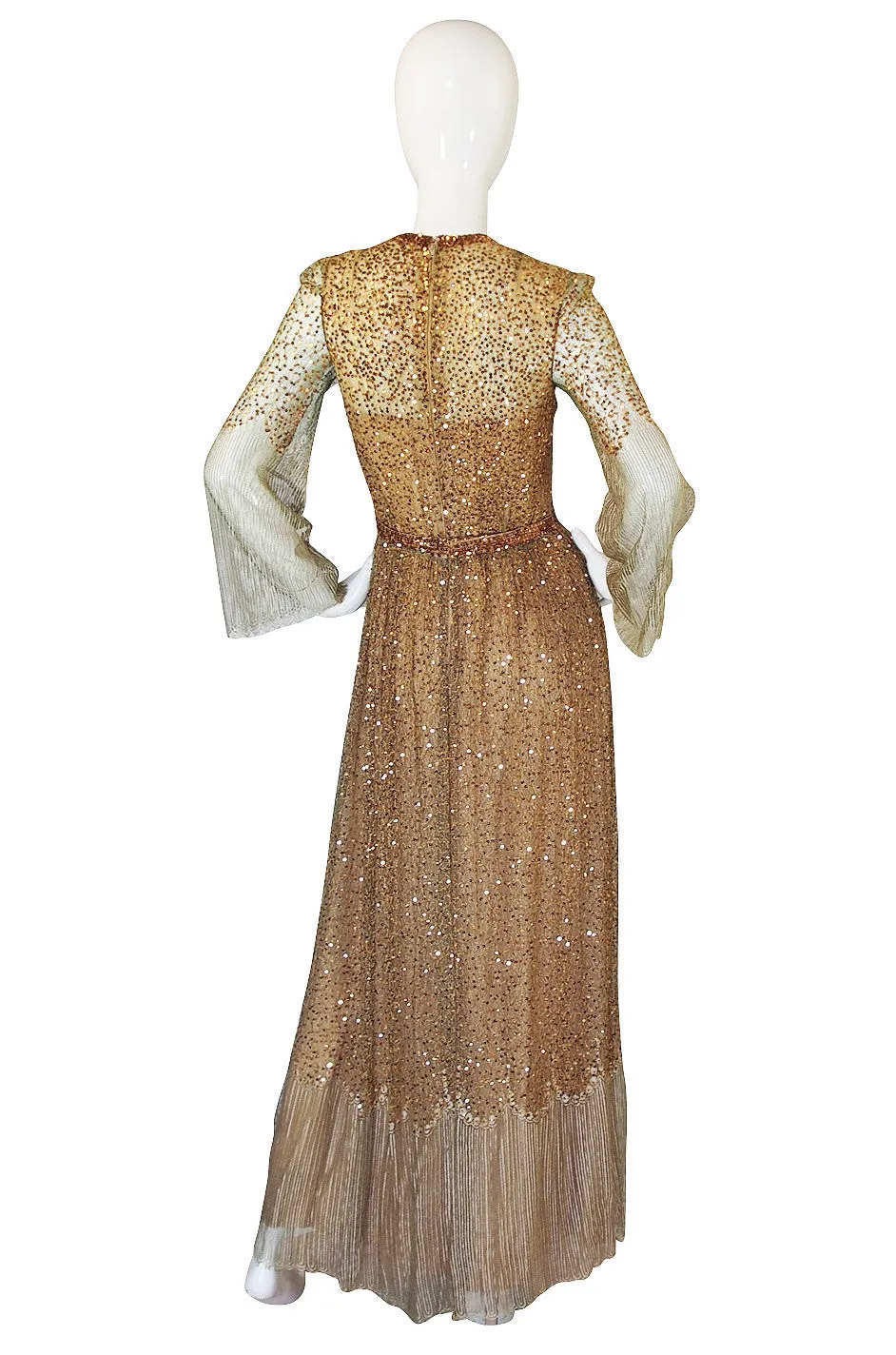 1960s Fine Gold Sequin & Net Mollie Parnis Dress