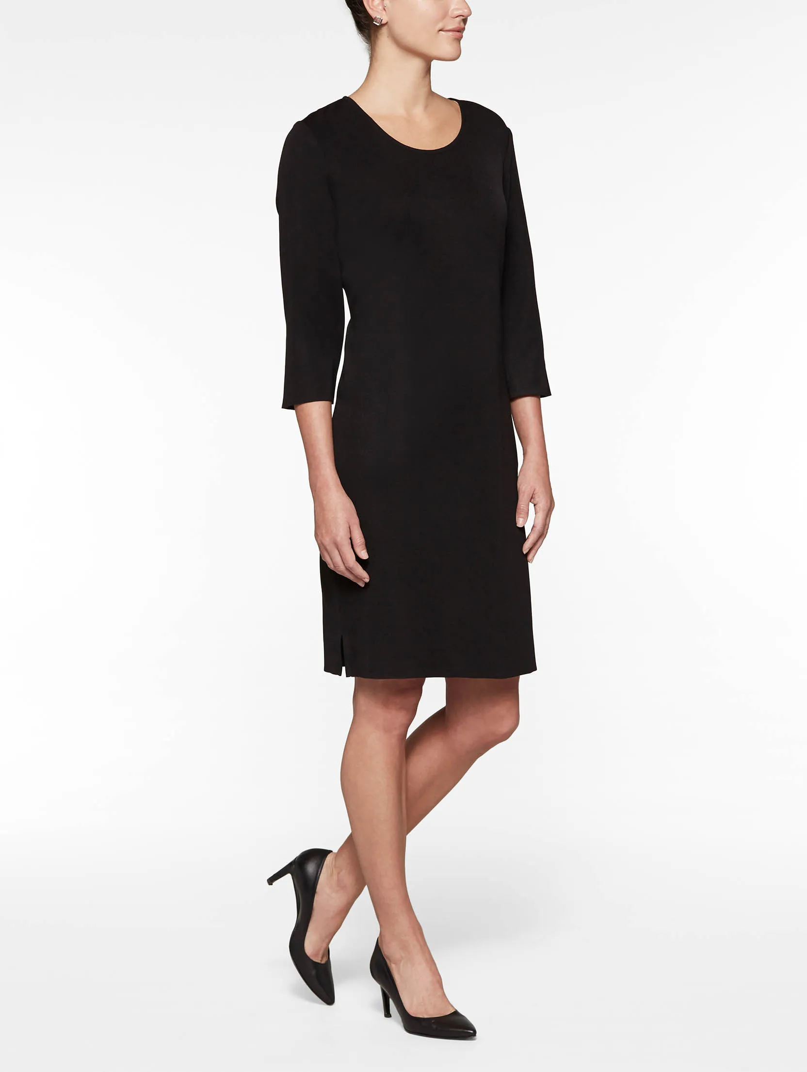 3/4 Sleeve Sheath Knit Dress, Black