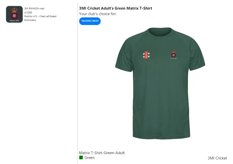 3MI Cricket Adult's Green Matrix T-Shirt