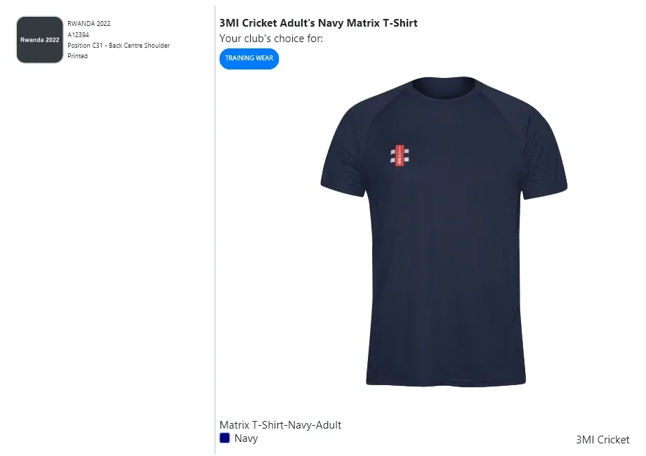 3MI Cricket Adult's Navy Matrix T-Shirt