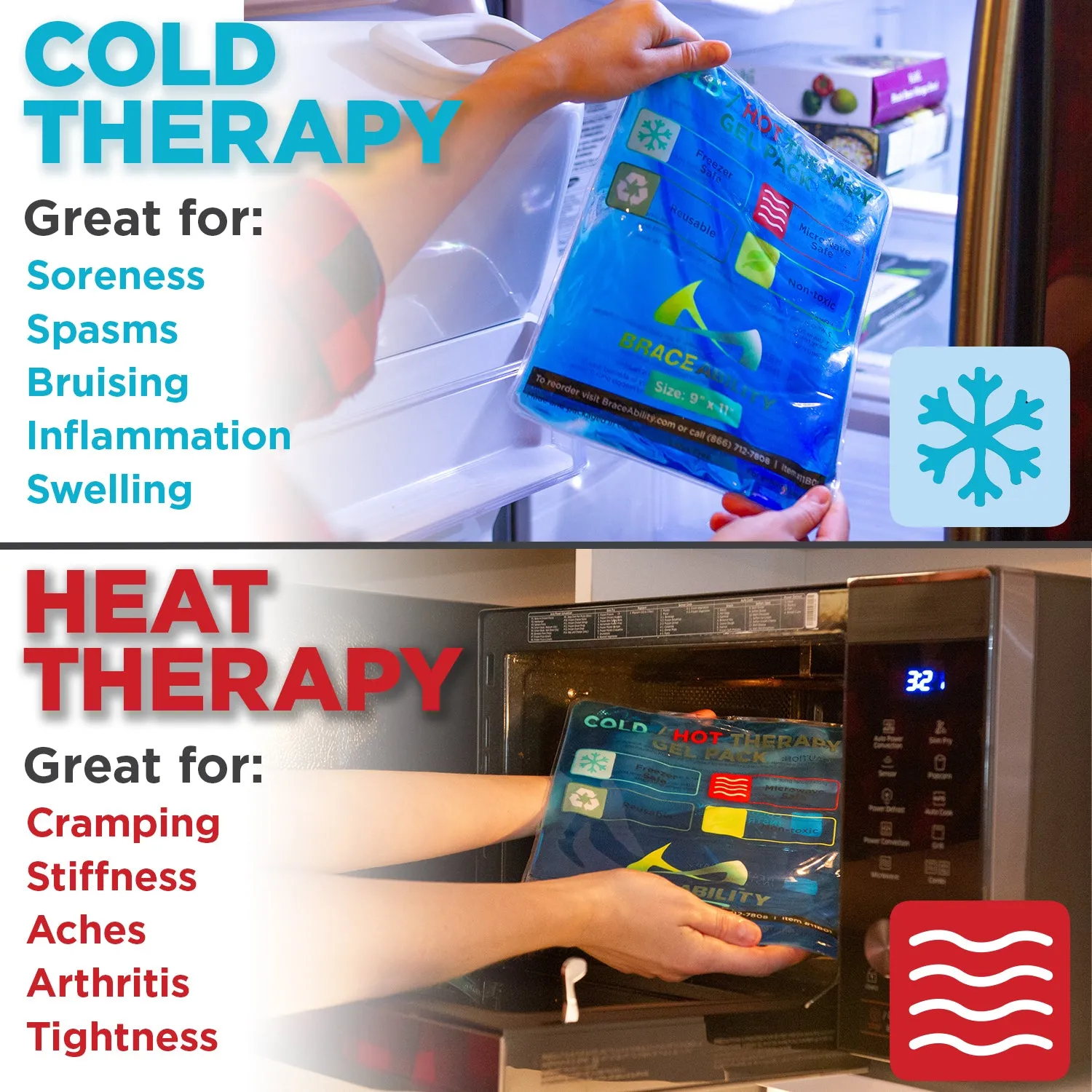 9" x 11" Cold & Hot Therapy Gel Pack / Reusable Ice Wrap and Heat Pad for Pain Relief