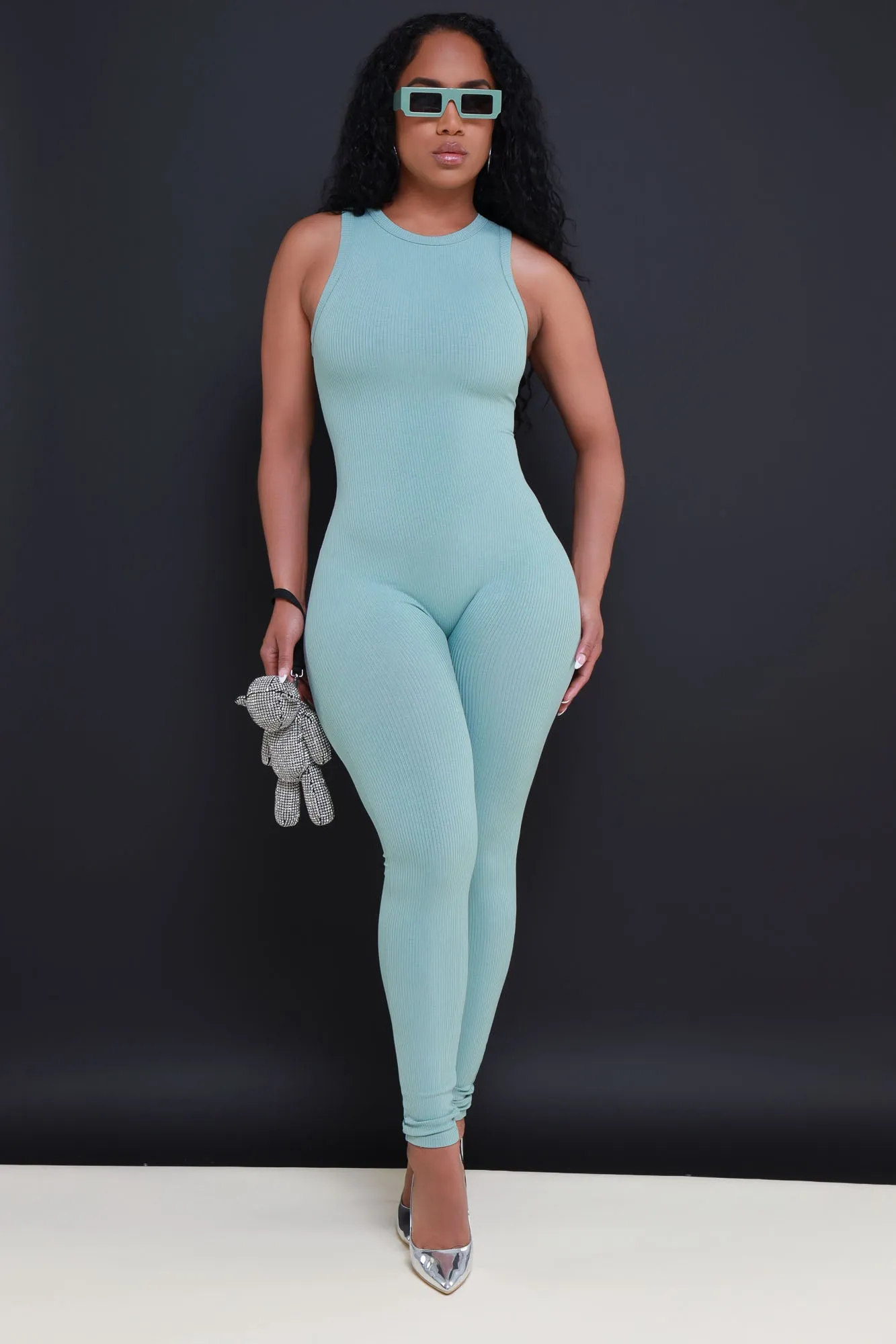 About That Snatched Cellulite Deleter Sleeveless Jumpsuit - Aloe