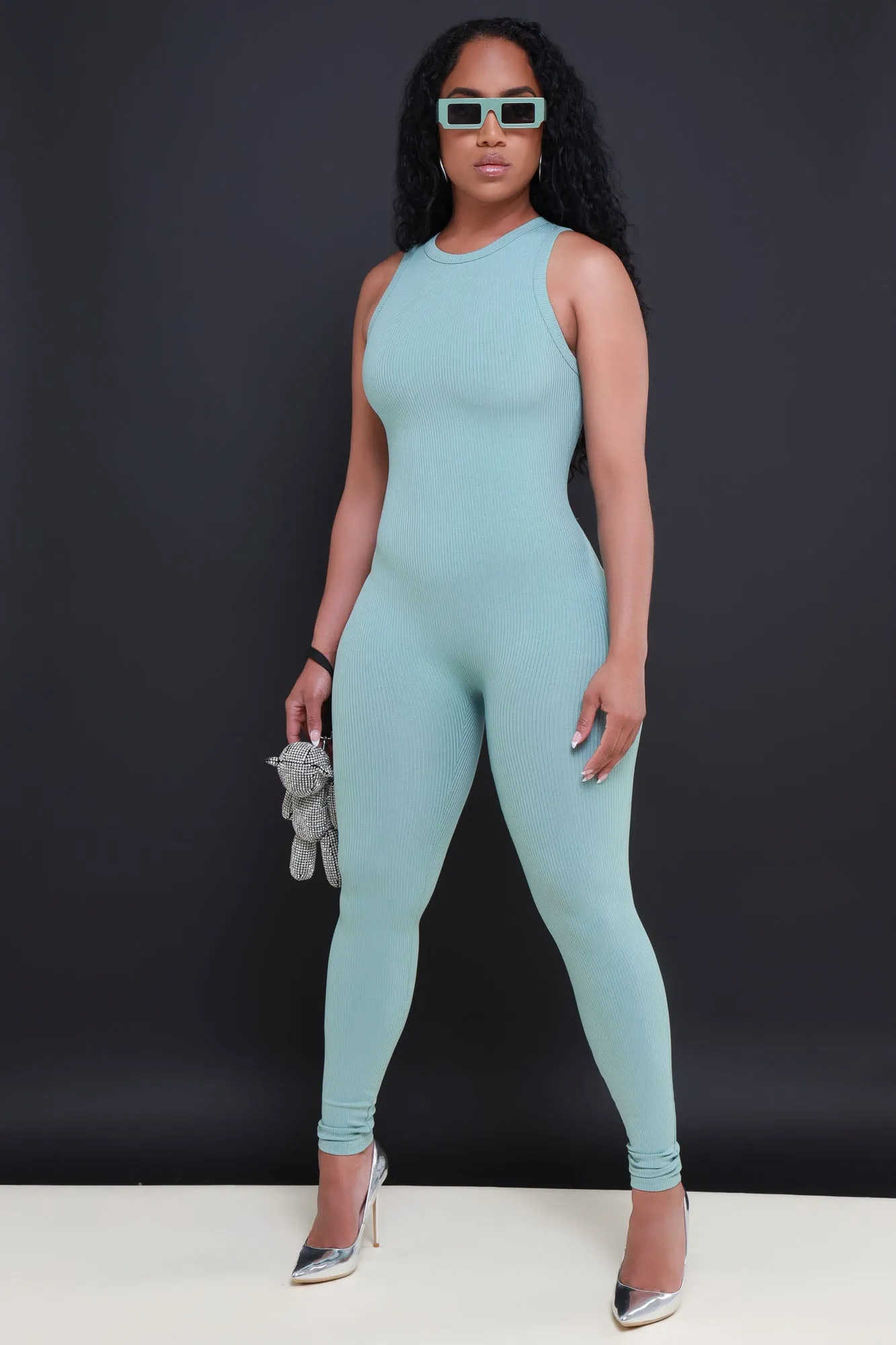 About That Snatched Cellulite Deleter Sleeveless Jumpsuit - Aloe