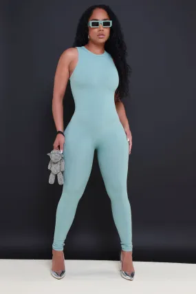 About That Snatched Cellulite Deleter Sleeveless Jumpsuit - Aloe