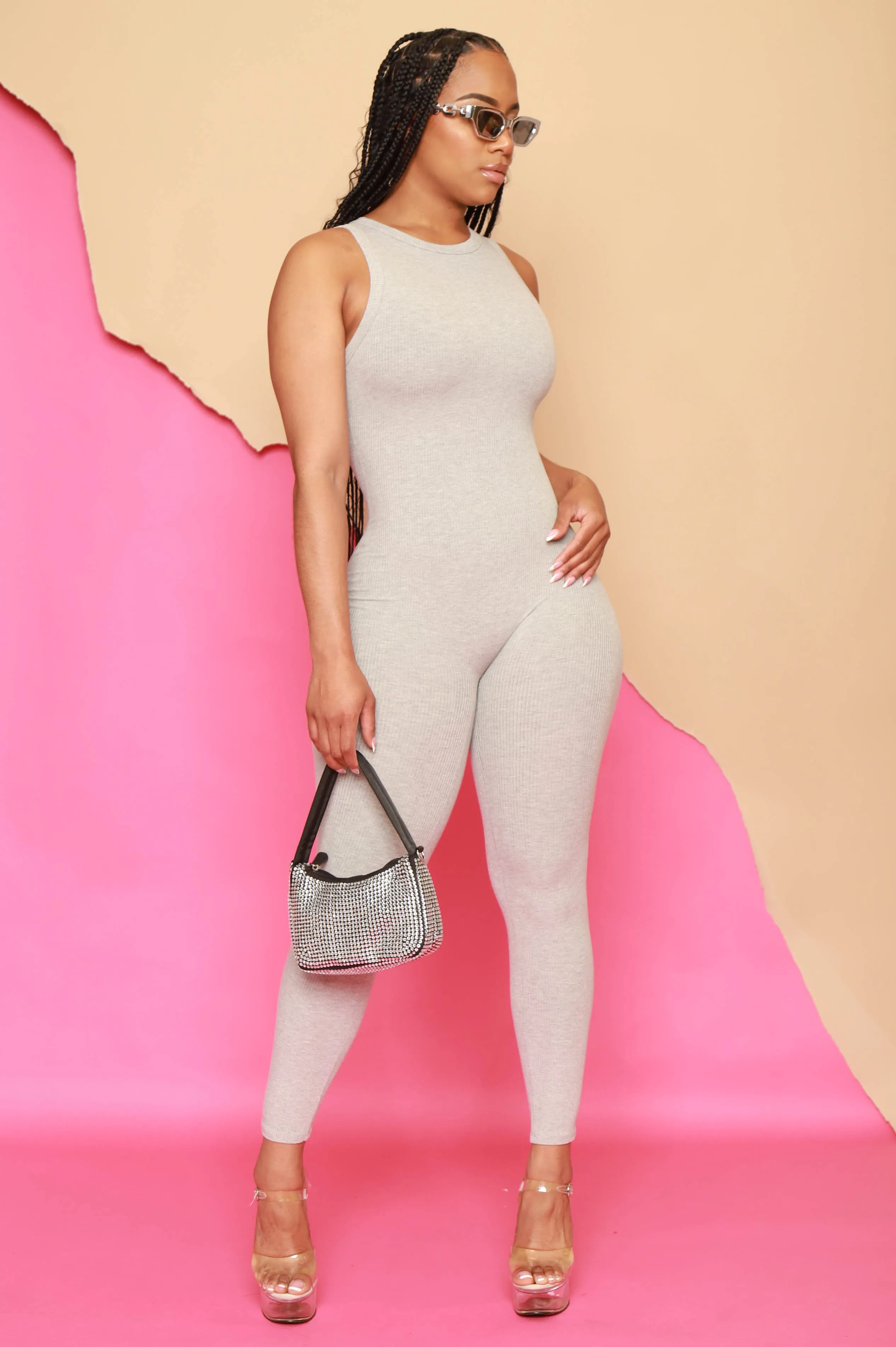 About That Snatched Cellulite Deleter Sleeveless Jumpsuit -  Heather Grey