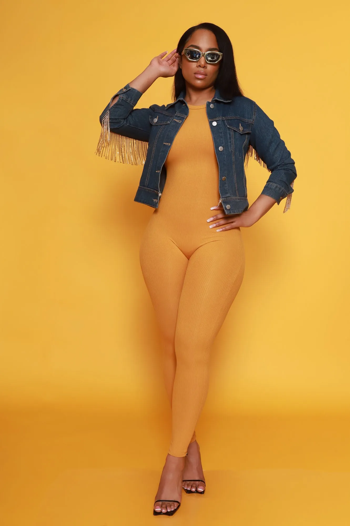 About That Snatched Cellulite Deleter Sleeveless Jumpsuit - Mustard