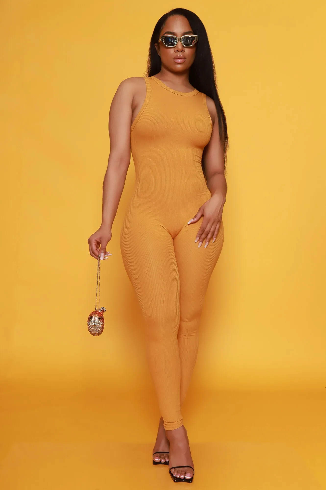 About That Snatched Cellulite Deleter Sleeveless Jumpsuit - Mustard