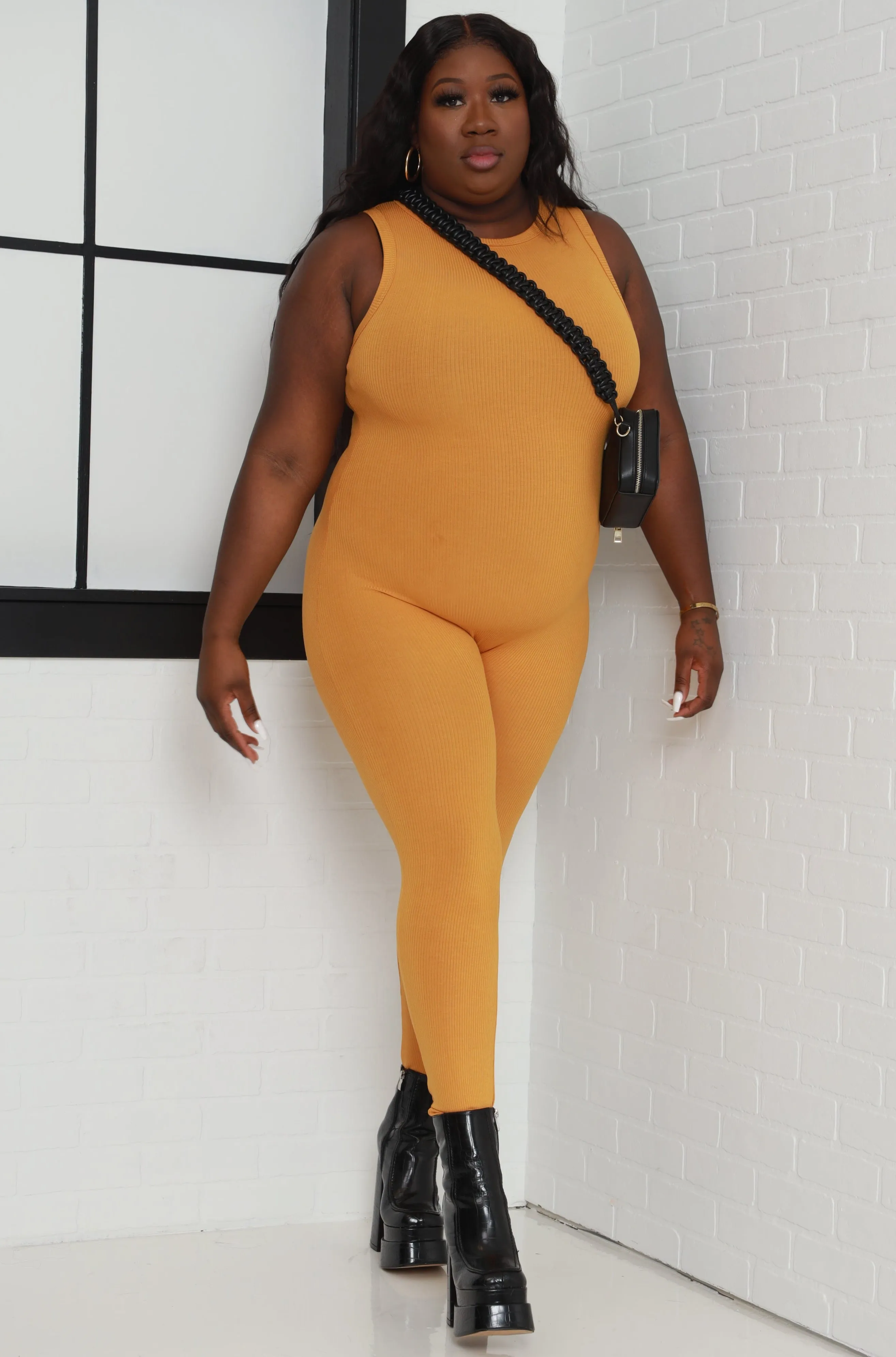 About That Snatched Cellulite Deleter Sleeveless Jumpsuit - Mustard