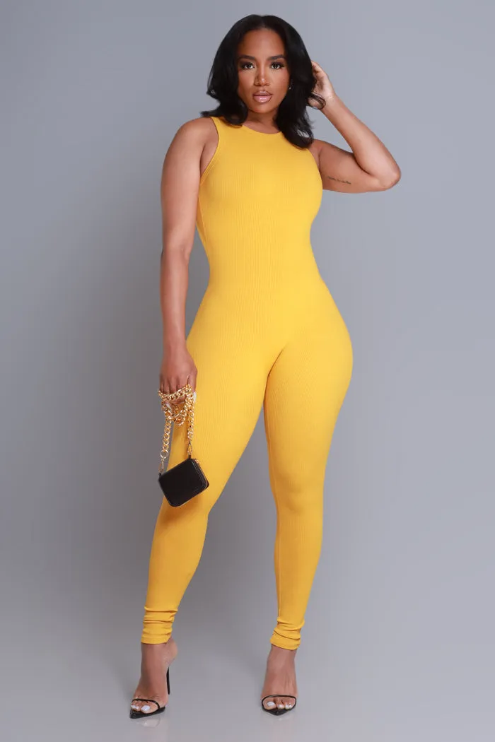 About That Snatched Cellulite Deleter Sleeveless Jumpsuit - Mustard