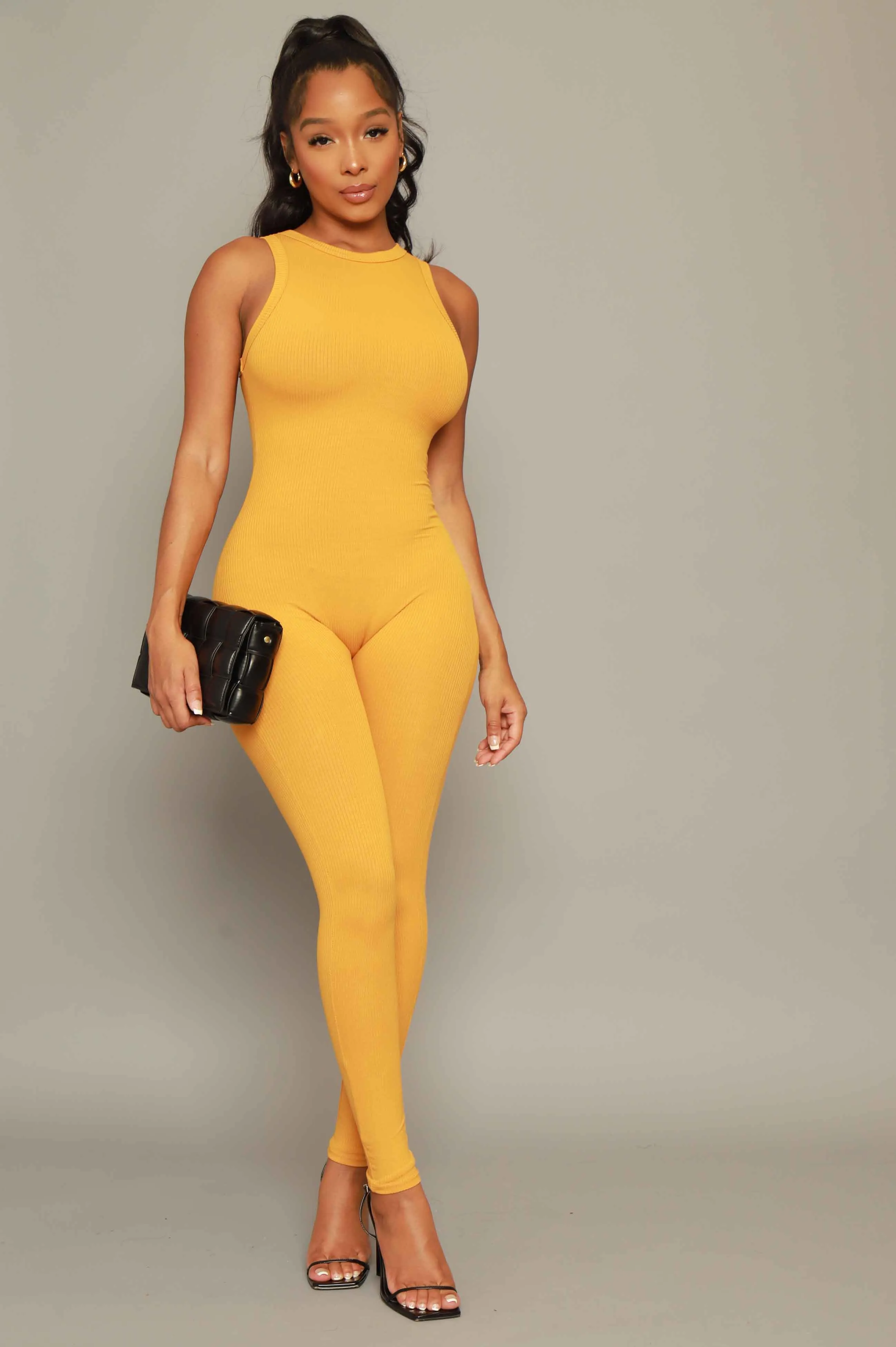 About That Snatched Cellulite Deleter Sleeveless Jumpsuit - Mustard