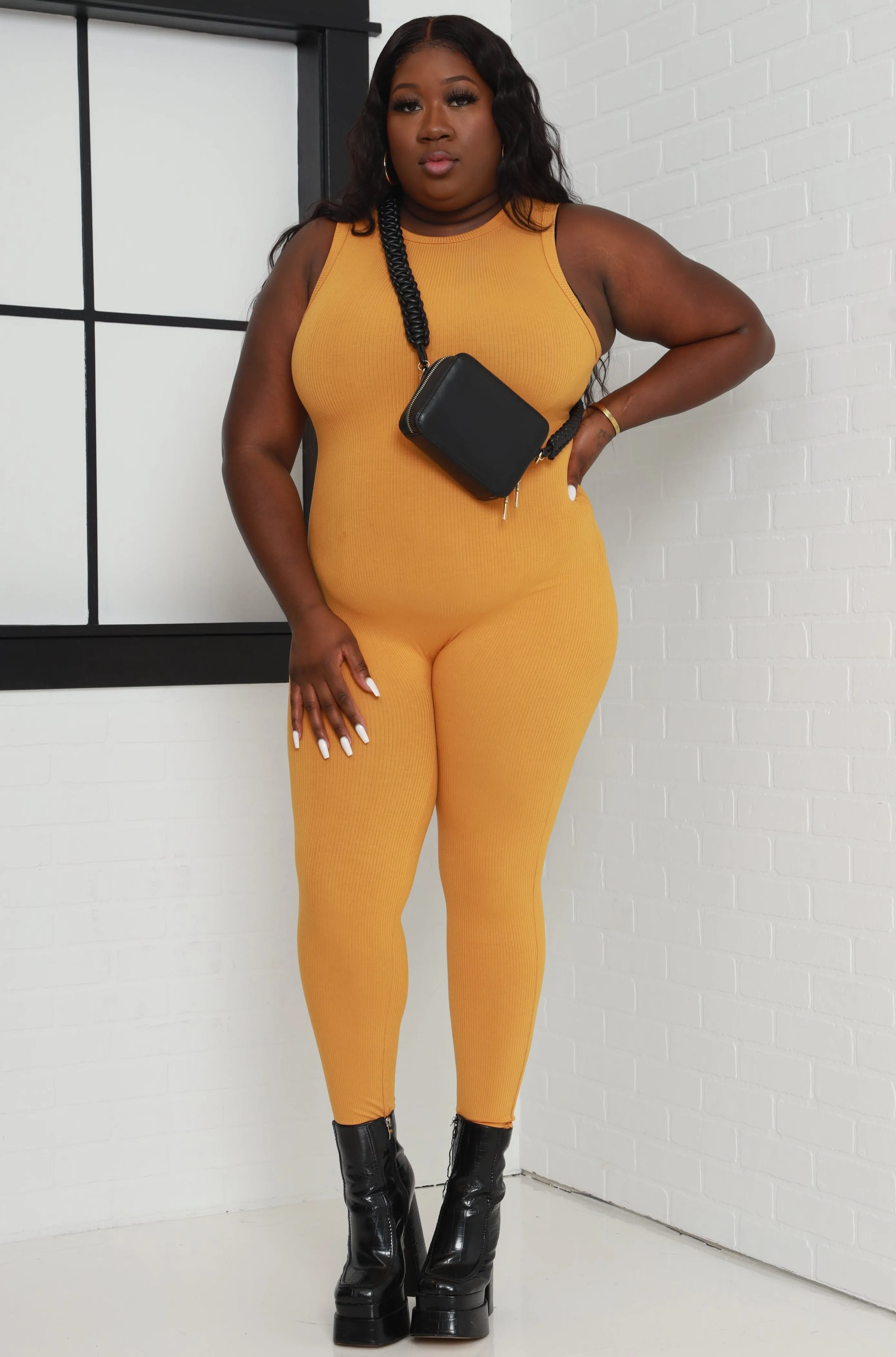 About That Snatched Cellulite Deleter Sleeveless Jumpsuit - Mustard