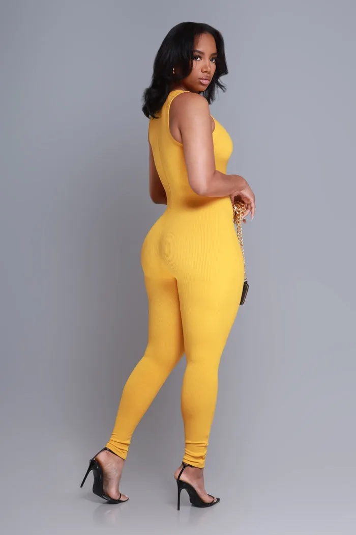 About That Snatched Cellulite Deleter Sleeveless Jumpsuit - Mustard