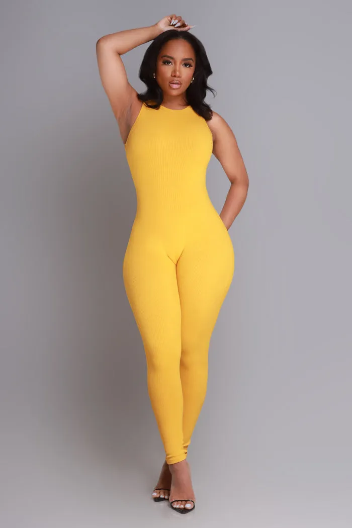 About That Snatched Cellulite Deleter Sleeveless Jumpsuit - Mustard