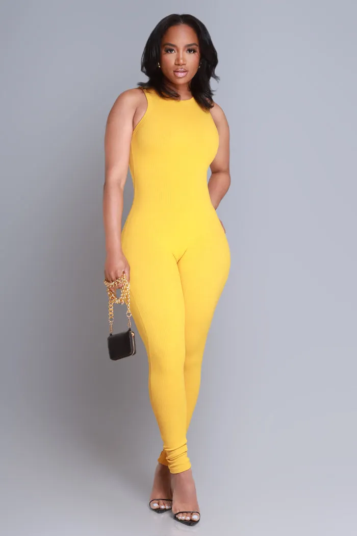 About That Snatched Cellulite Deleter Sleeveless Jumpsuit - Mustard