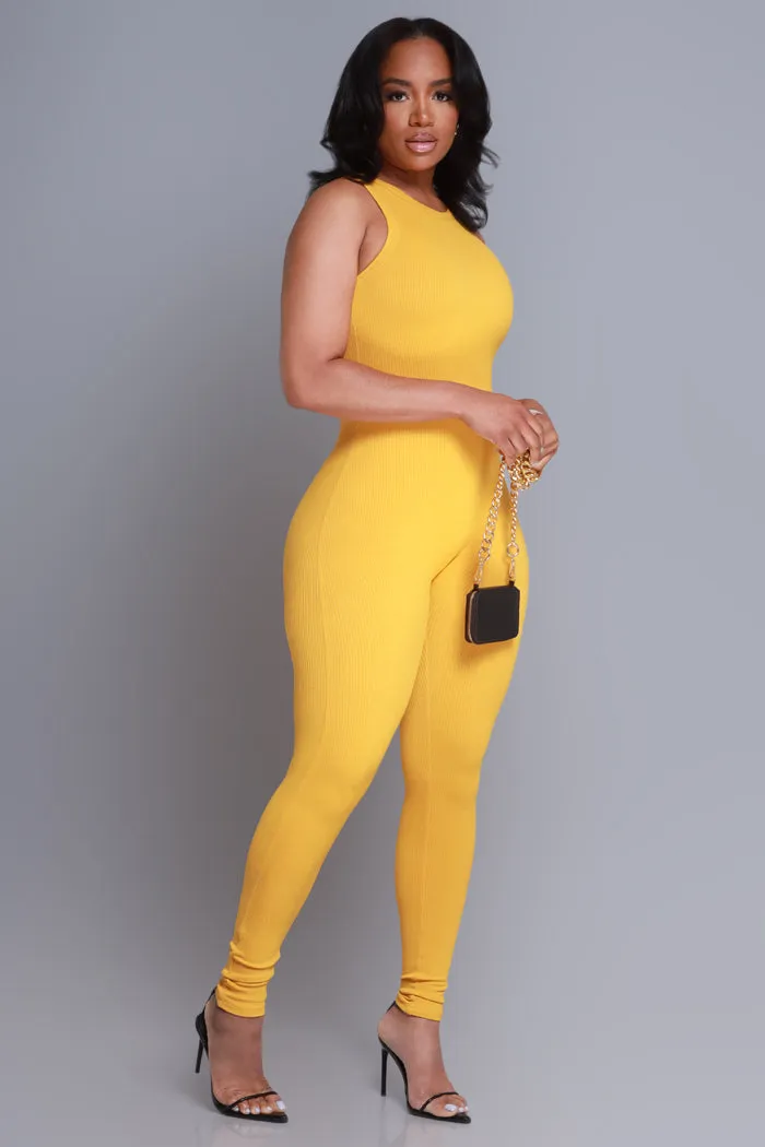 About That Snatched Cellulite Deleter Sleeveless Jumpsuit - Mustard