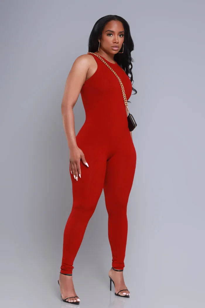 About That Snatched Cellulite Deleter Sleeveless Jumpsuit - Ruby