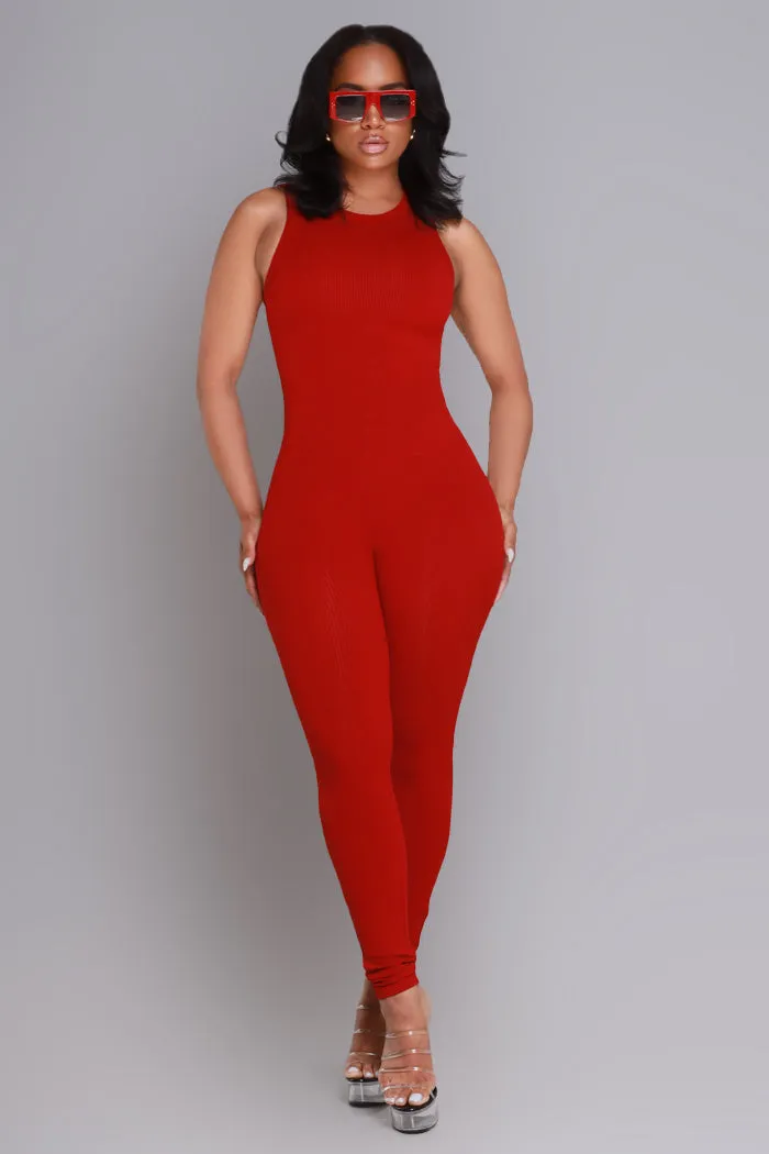 About That Snatched Cellulite Deleter Sleeveless Jumpsuit - Ruby