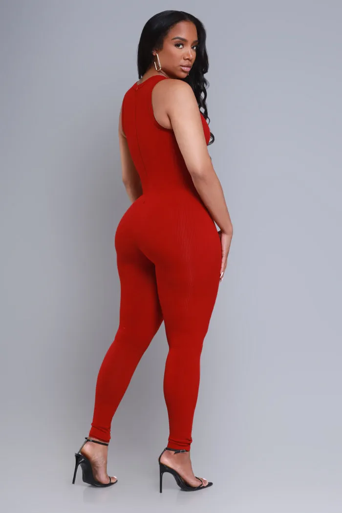 About That Snatched Cellulite Deleter Sleeveless Jumpsuit - Ruby