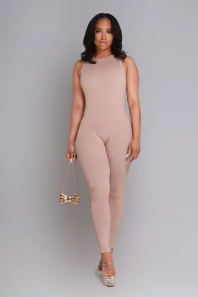 About That Snatched Cellulite Deleter Sleeveless Jumpsuit - Tan