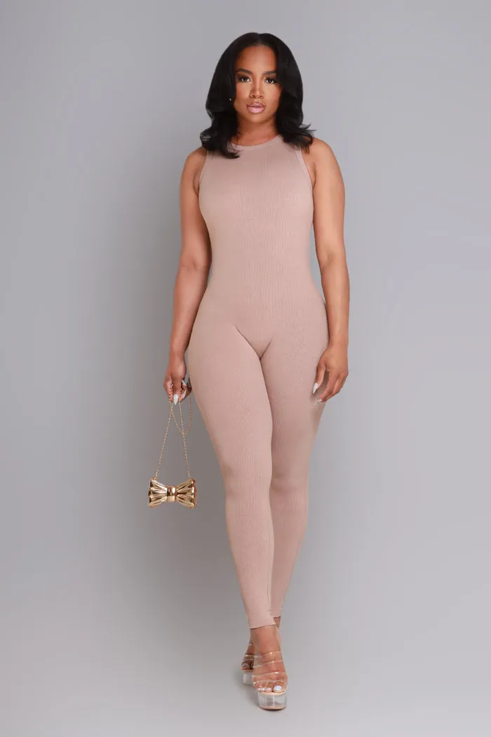 About That Snatched Cellulite Deleter Sleeveless Jumpsuit - Tan