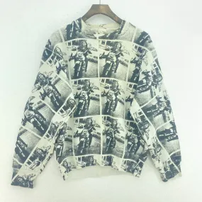 All Over Print Motorcycle Vintage White Sweatshirt Size S