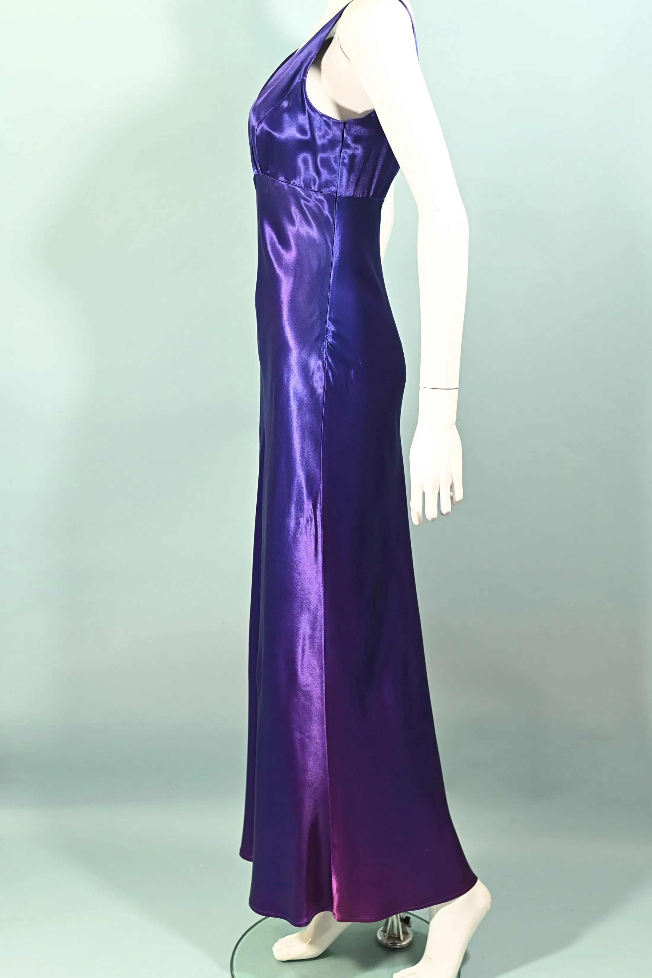 All That Jazz Blue/Purple Satin Dress, 30s Style Maxi S