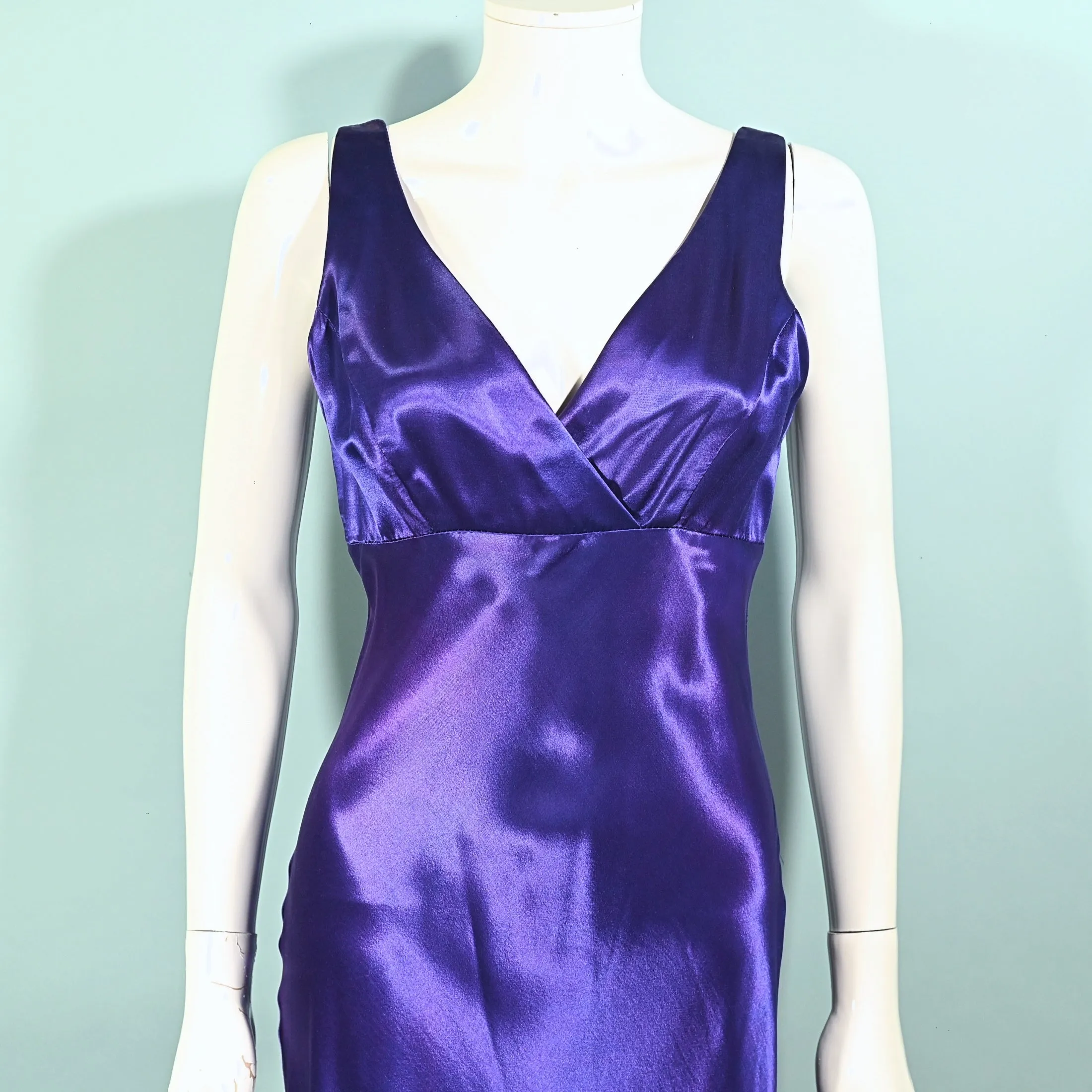 All That Jazz Blue/Purple Satin Dress, 30s Style Maxi S