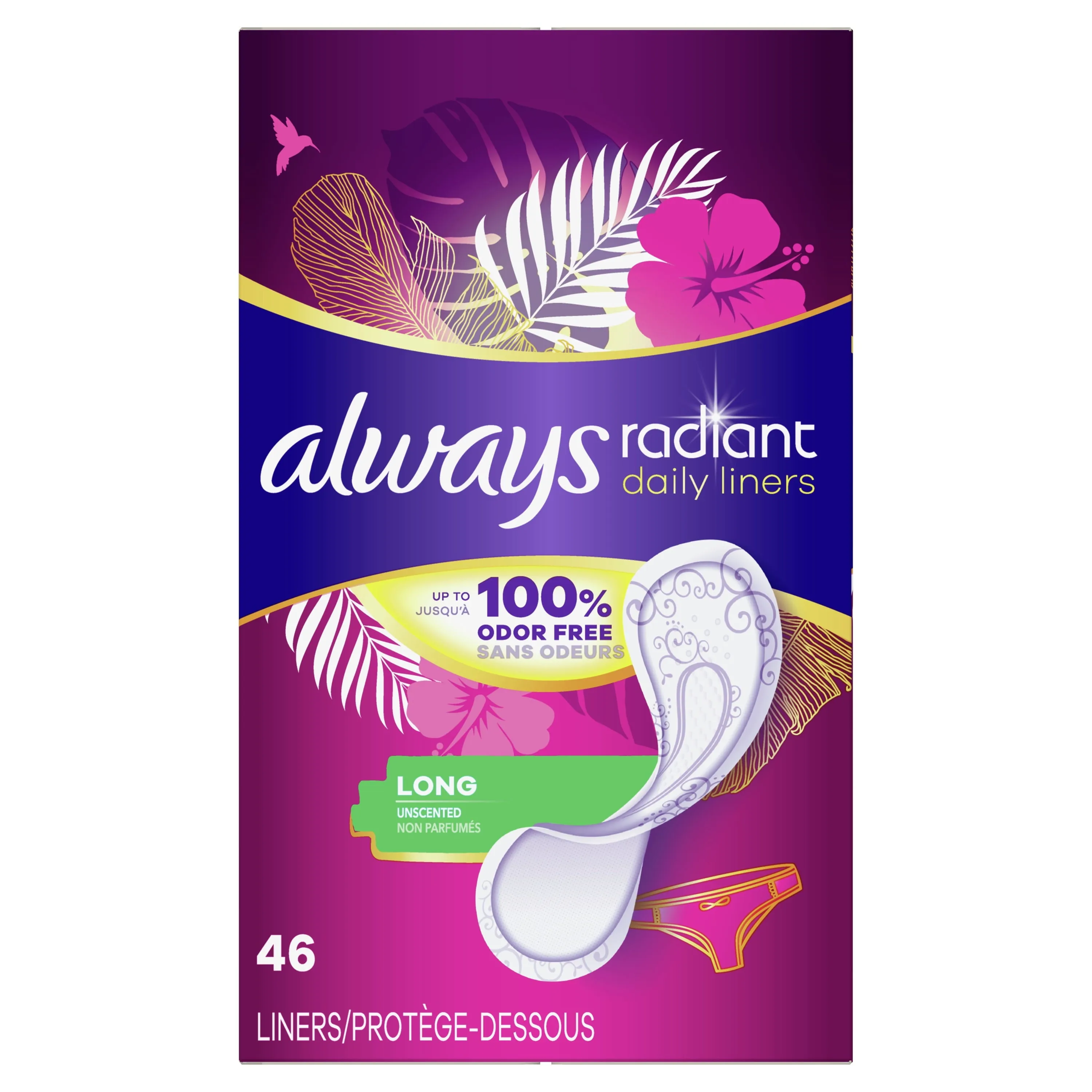 Always Radiant Daily Liners Light Absorbency, Long Length, 46CT