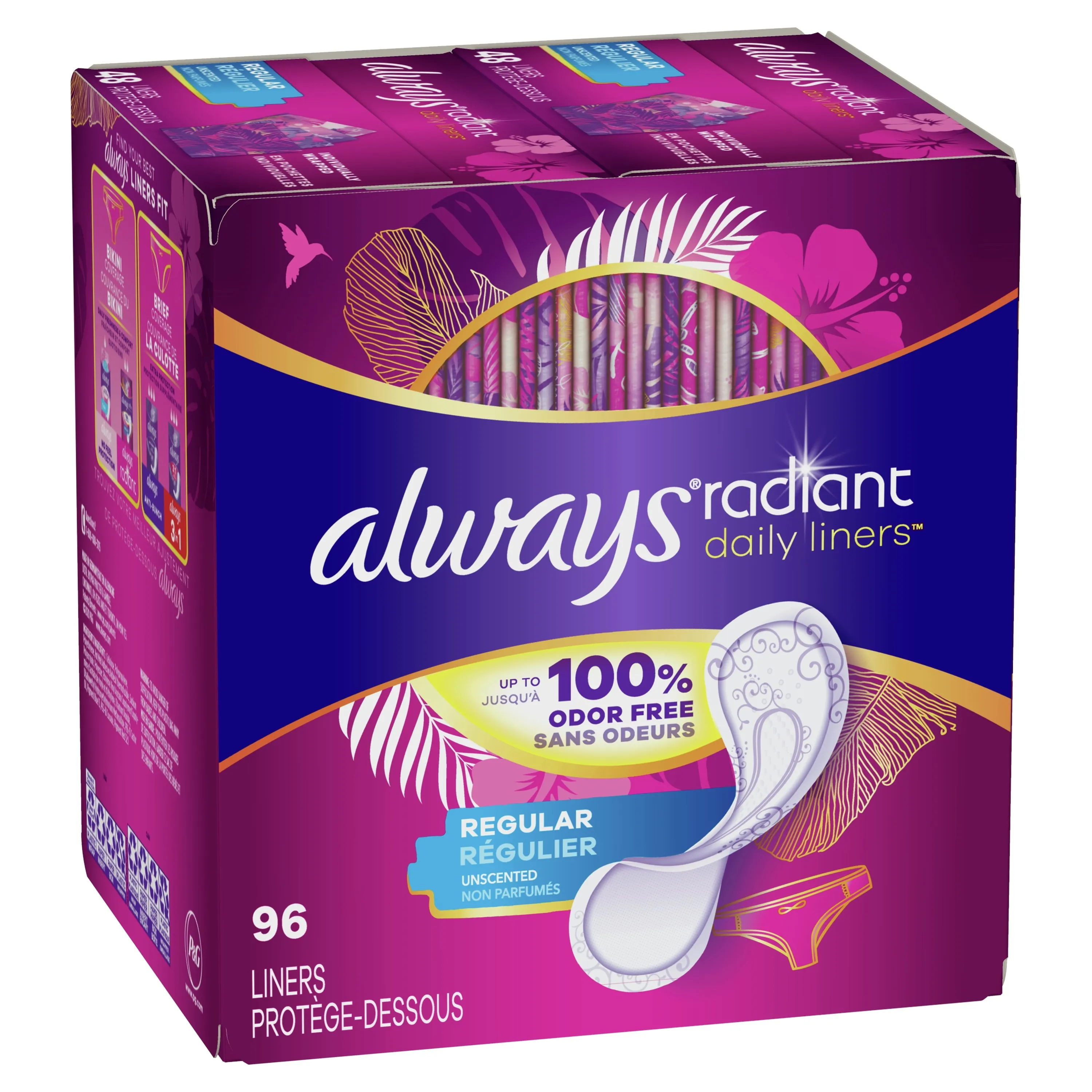 Always Radiant Daily Liners Light Absorbency, Regular Length, 96CT