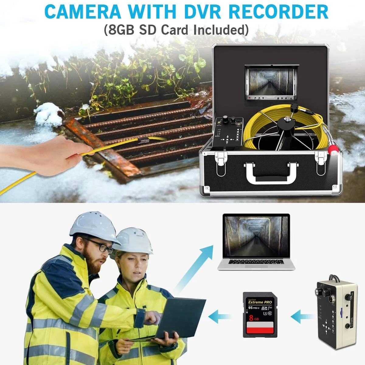 Anysun Sewer Pipe Inspection Camera, 50M Drain Endoscope Snake with DVR Recorder, Waterproof IP68 Camera with 7 Inch LCD Monitor