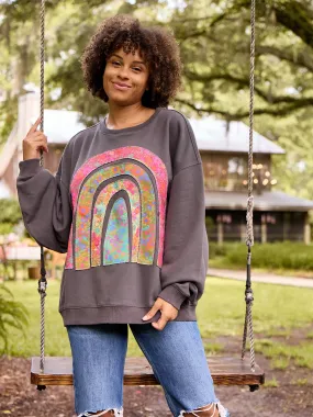 Applique Pullover Sweatshirt - Charcoal Rainbow