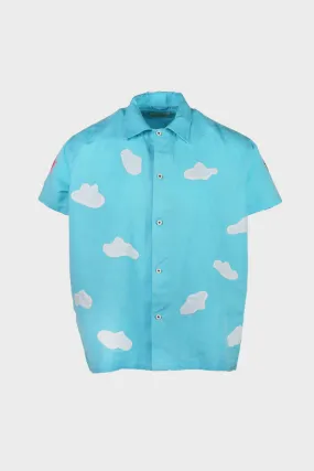 Applique Short Sleeve Shirt - Blue