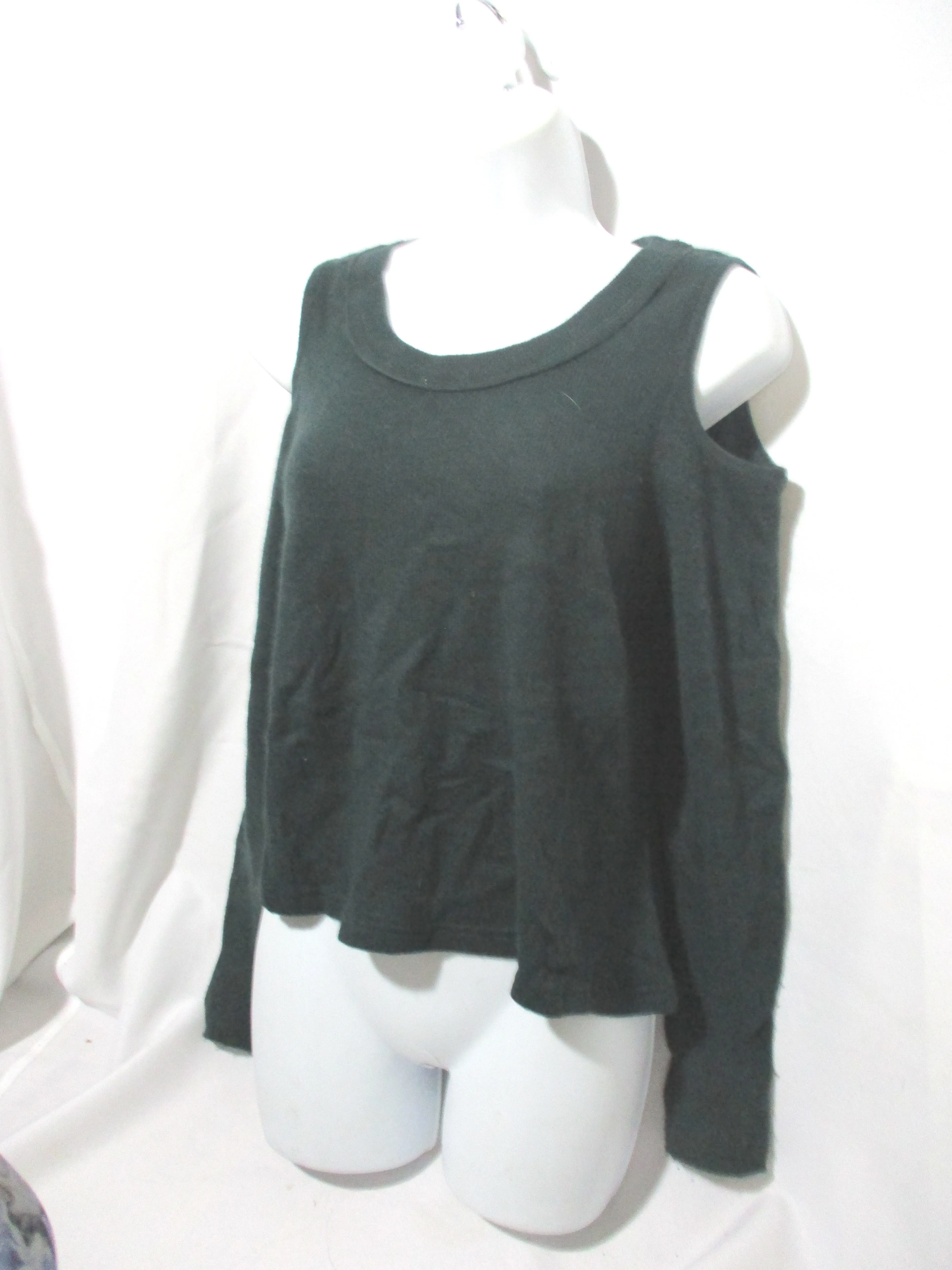 AQUA CASHMERE Cut-Out Cold Shoulder Sweater Top XS GREEN