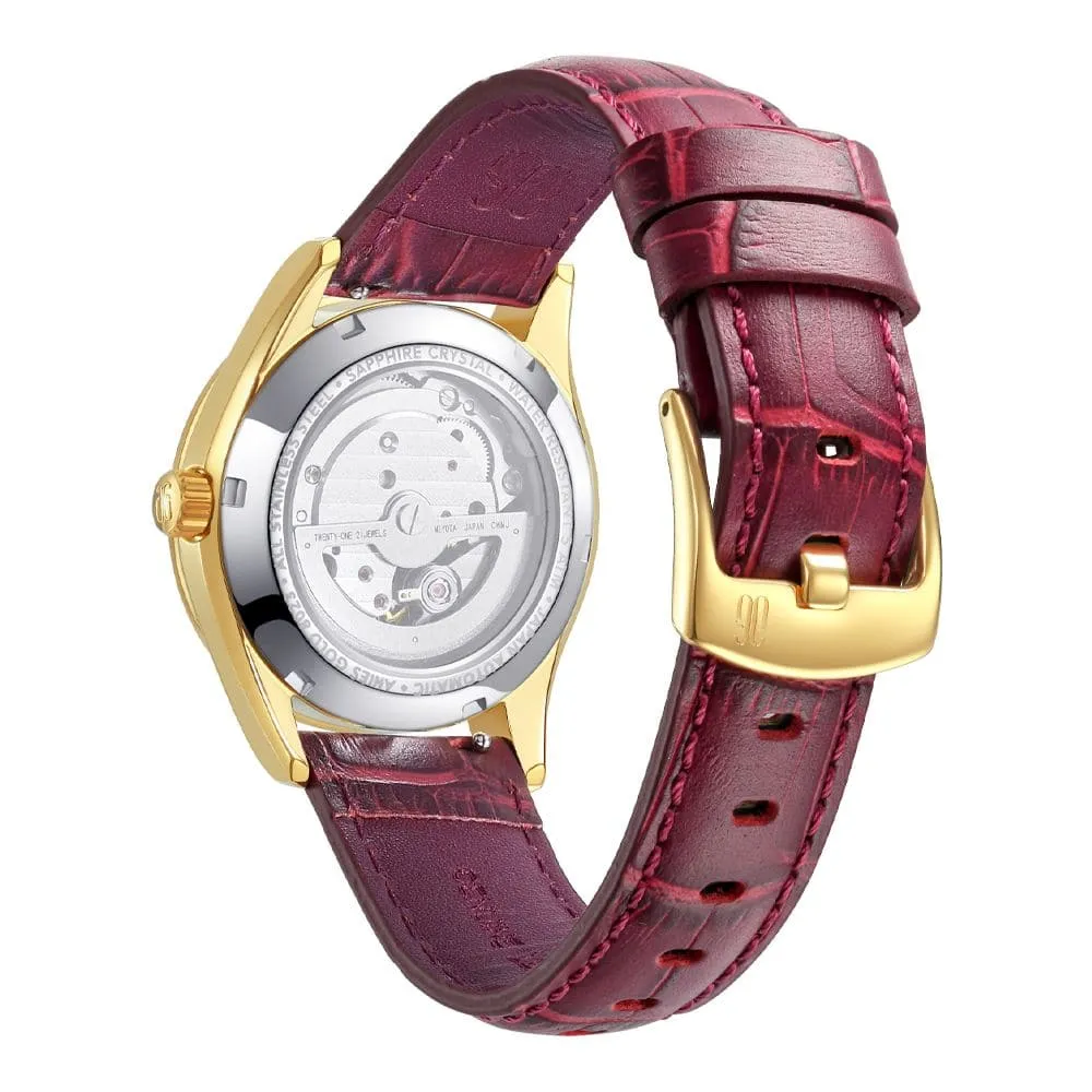 Aries Gold Goldex 8023 Red Dial And Leather Strap Women Watch L 8023 G-R