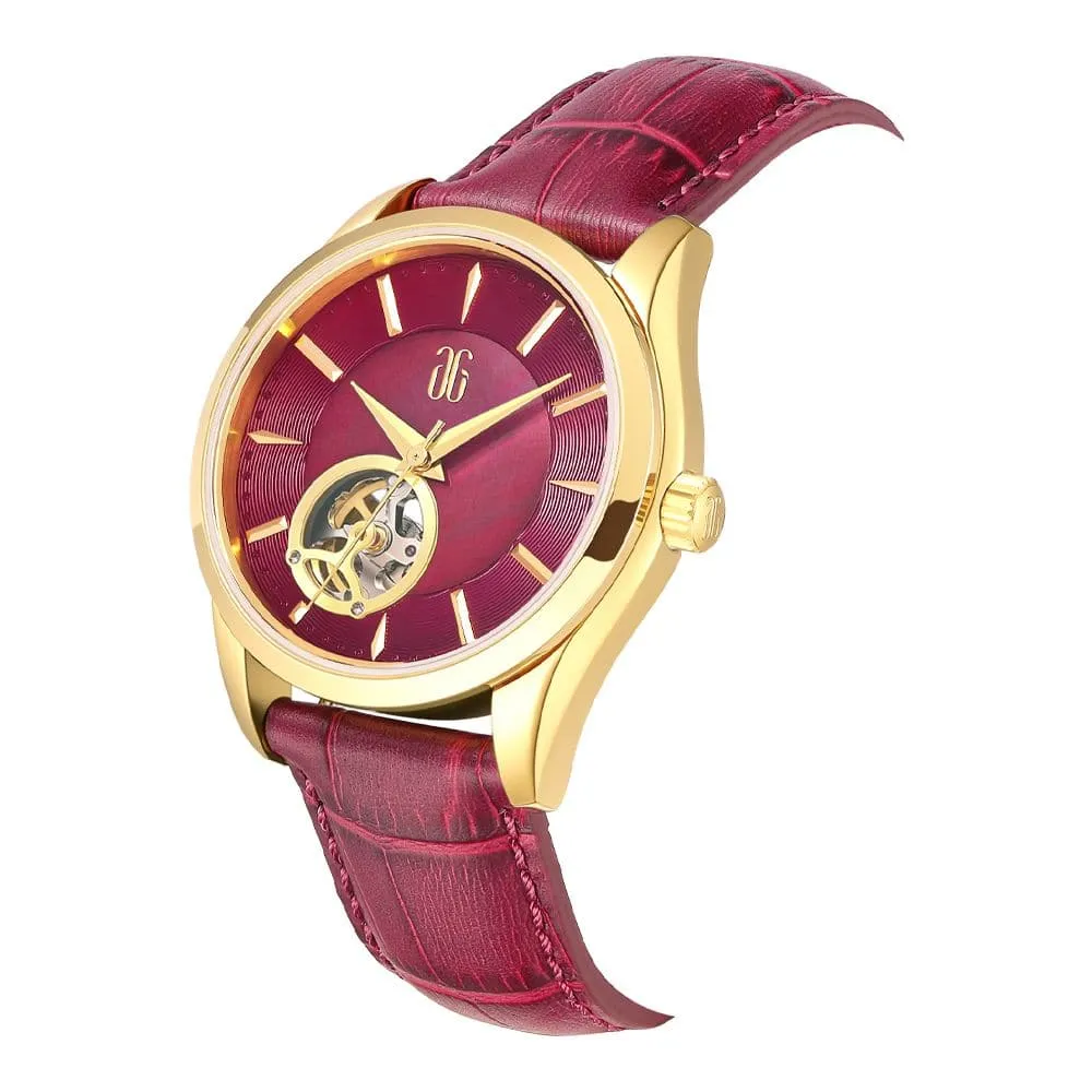 Aries Gold Goldex 8023 Red Dial And Leather Strap Women Watch L 8023 G-R