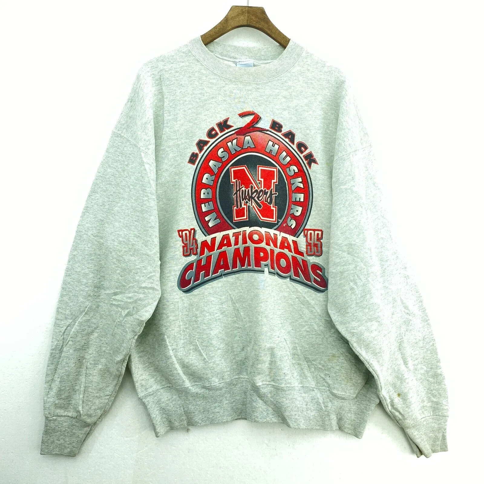 Back 2 Back Nebraska Huskers National Champions Vintage Gray Sweatshirt Size XL