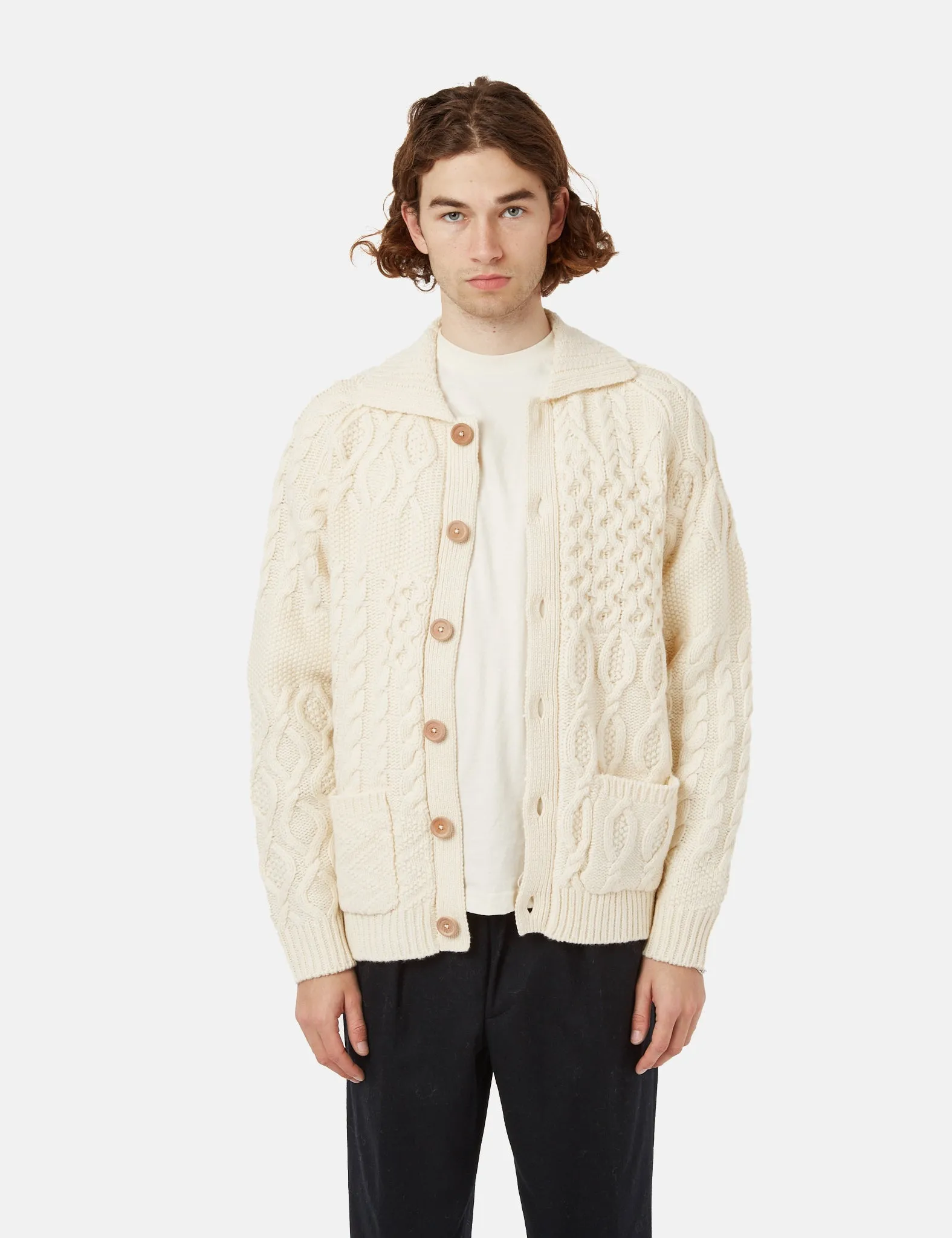 Beams Plus Alan Patchwork Cardigan - Off White